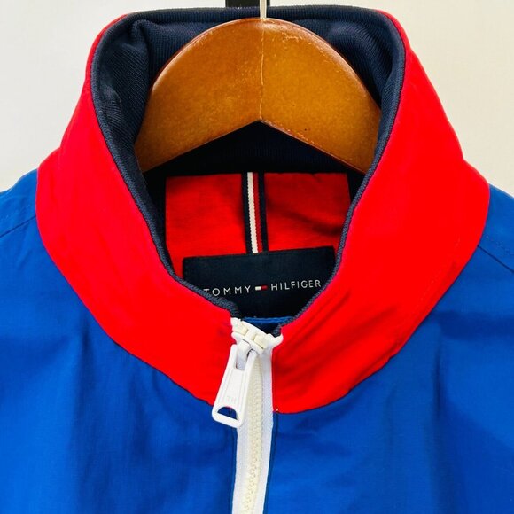 Tommy Hilfiger Nautical Striped Winbreaker Jacket Size M Blue Red Hooded Zip Up - Picture 3 of 14